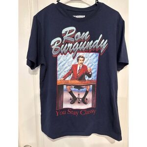 Anchorman Ron Burgundy You Stay Classy Navy Blue Graphic T-Shirt Mens Medium M